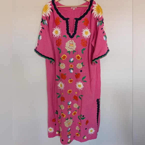 Frances Valentine Floral Cotton Embroidered Maxi Caftan Womens Size 20 Colorful - Picture 2 of 12
